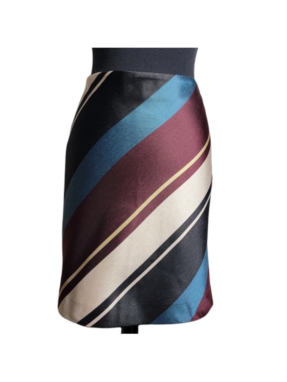Striped Satin Pencil Skirt in Blue, Burgundy, Black
